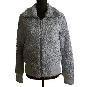 JouJou Light Blue Faux Sherpa Bomber Jacket Size Large